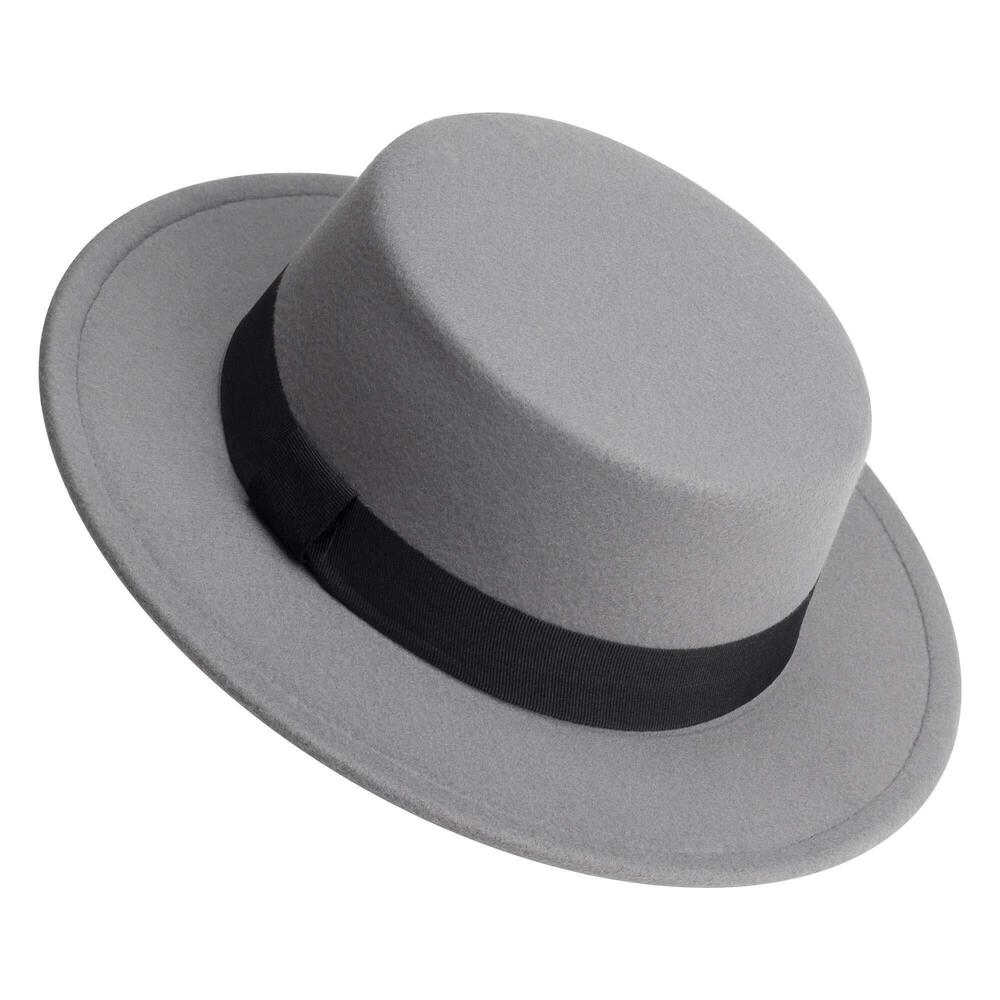 6775 Classic Fedora Hat Flat Top Hat Felt Pork Pie Hat Wide Brim Church